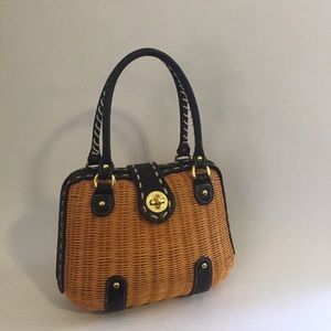 Wicker Purse with Faux Leather Handles